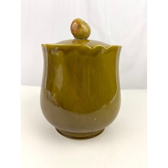 California Pottery Cookie Jar 2004 Mustard Yellow Embossed Fruit VTG Kitchen - Picture 3 of 16